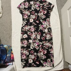SHEIN Black Floral Midi Dress
